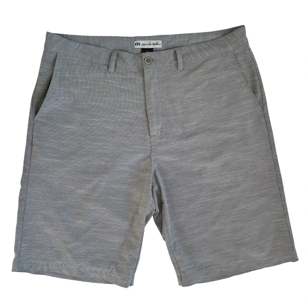 TravisMathew Beck Gray Micro Stripe Golf Shorts Mens 38 Performance Stretch